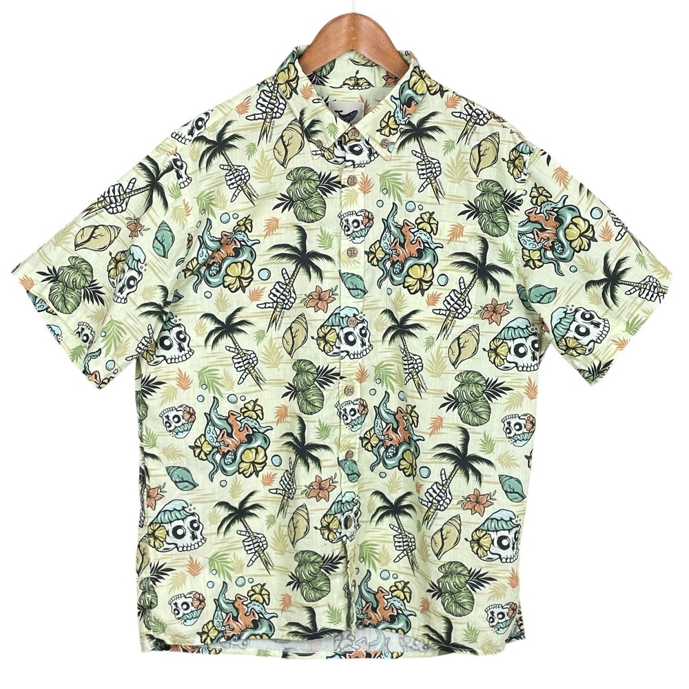 Yiume Tropical Wilderness Skull Loinda Flow Shirt Mens M Tropical Hawaiian Surf
